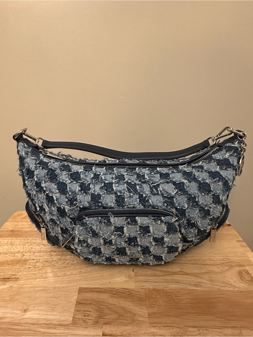 Michael Kors Denim Patchwork Shoulder Bag in Blue and Navy - Picture 14 of 15